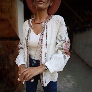NWT Zara Beaded Embroidered Boho Summer Jacket Open Front Gauze Cotton Topper XS